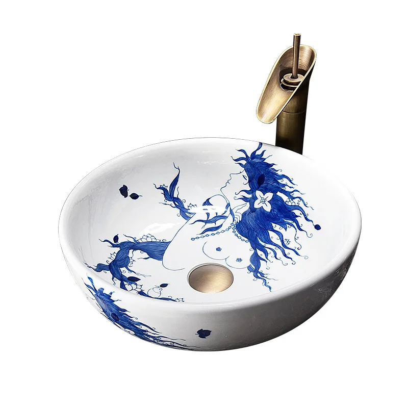 Artistic Europe Style Mermaid Counter Top porcelain wash basin bathroom sinks ceramic lavabo hand wash sink