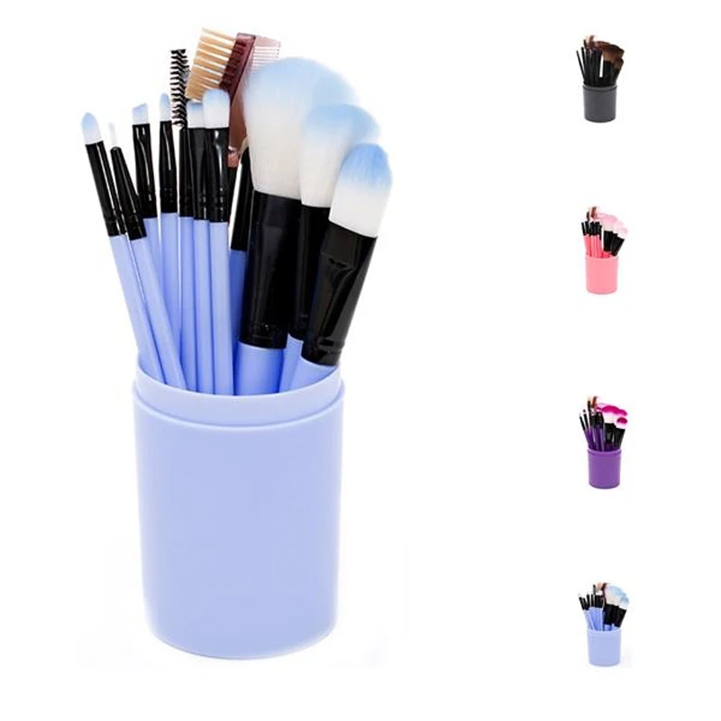 12 pcs makeup brush set aluminum tube artificial fiber brush head and plastic bucket Brush kits for COSMETICS Makeup