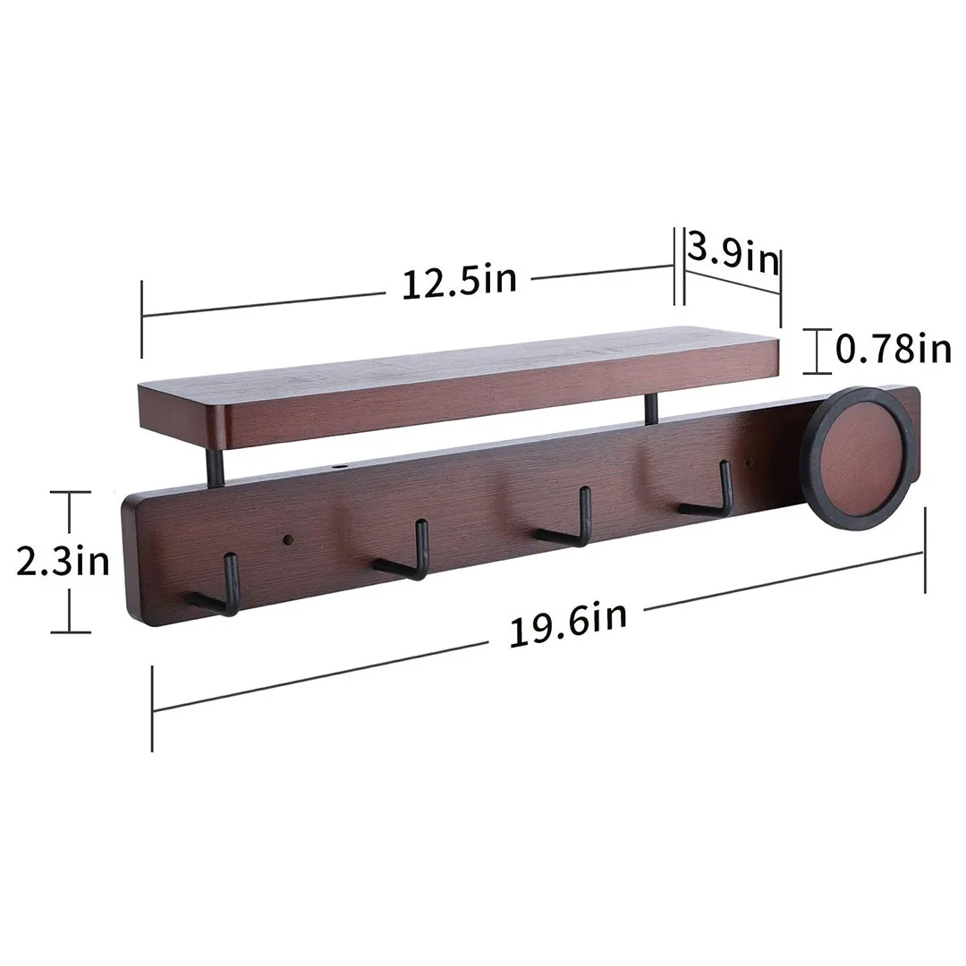 Hot selling Rustic Bamboo Floating Shelves Entrance Coat Rack with Shelf and 5 Hooks beauty supply store shelf