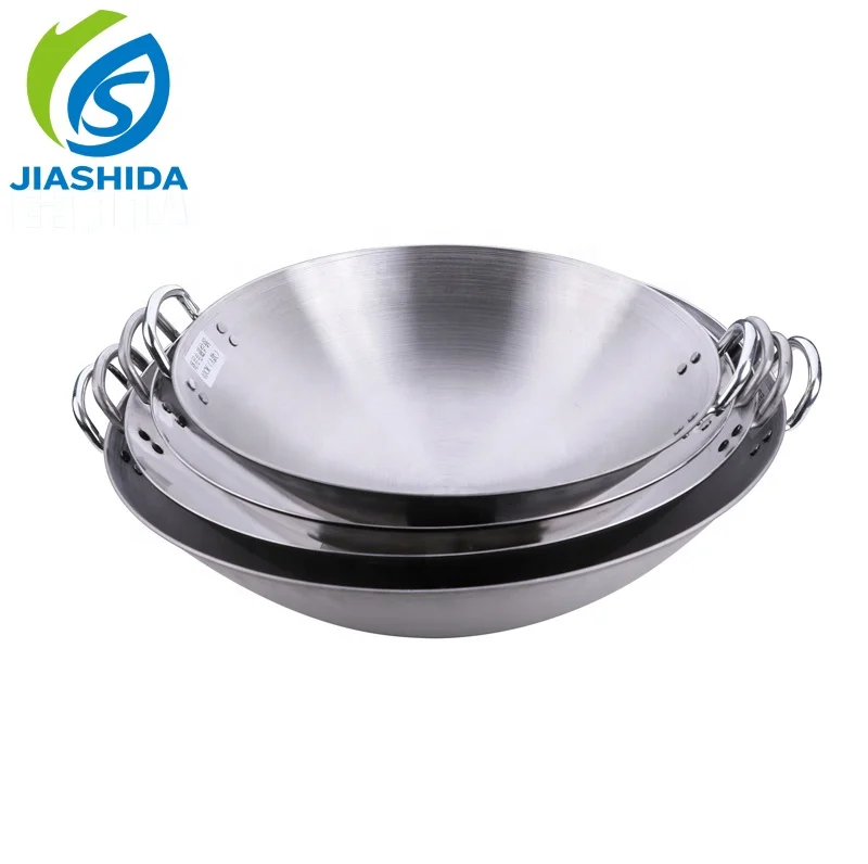 Wholesale Binaural Commercial Induction Cooking Non Stick Iron Wok 40-60cm Two Handle Fry Pan Chinese Wok