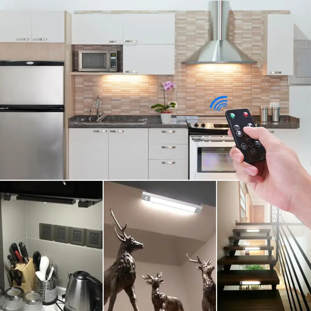 Newest Longer Remote Control Cabinet Light,Dimmable Wireless Under Counter Lighting,Stick-on Chargeable Closet LED Night Light