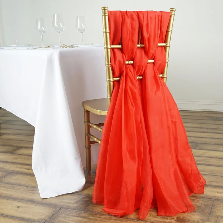 Romantic ruffle blush chiffon chair cover chiffon chair sash for wedding