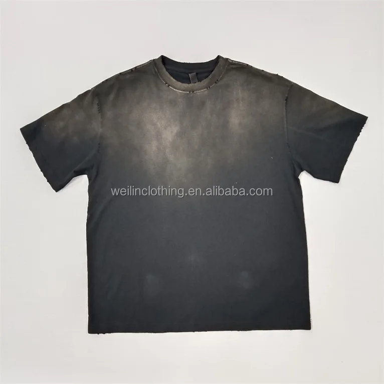 Custom baggy loose oversized vintage heavy distressed ripped wash t shirt for men