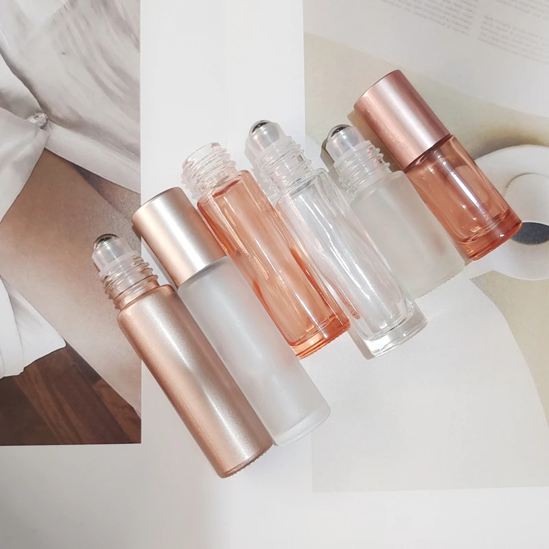 10ml Empty Cosmetic Packaging Rose Gold Roll On Bottle Skin Care Essential Oil Pink Glass Roller Perfume Bottle
