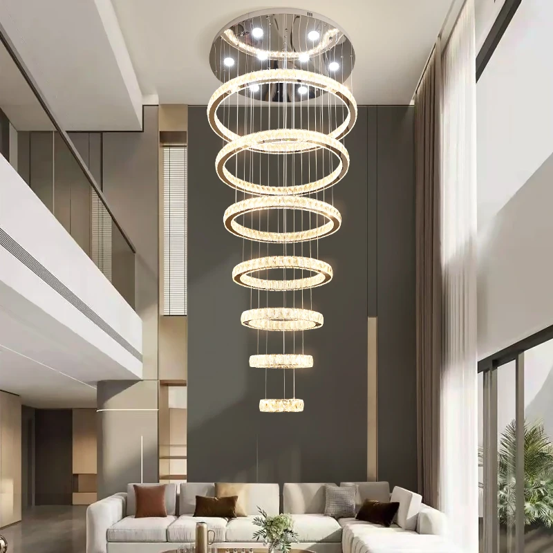 2024 Contemporary Hanging Decorative Ceiling Pendant Lights  Modern Design Circle Ring  Long Led Chandeliers For Vila Hotel
