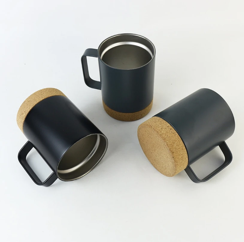 ins hot selling item 12oz stainless steel  insulated coffee mug with cork bottom with handle and lid