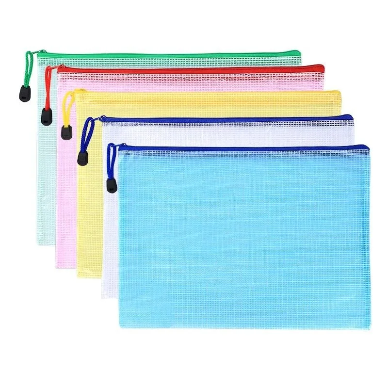 customized Wholesale A4 A5 PVC Plastic Waterproof Clear frosted Envelope  Document Bag Mesh Zipper Pouches