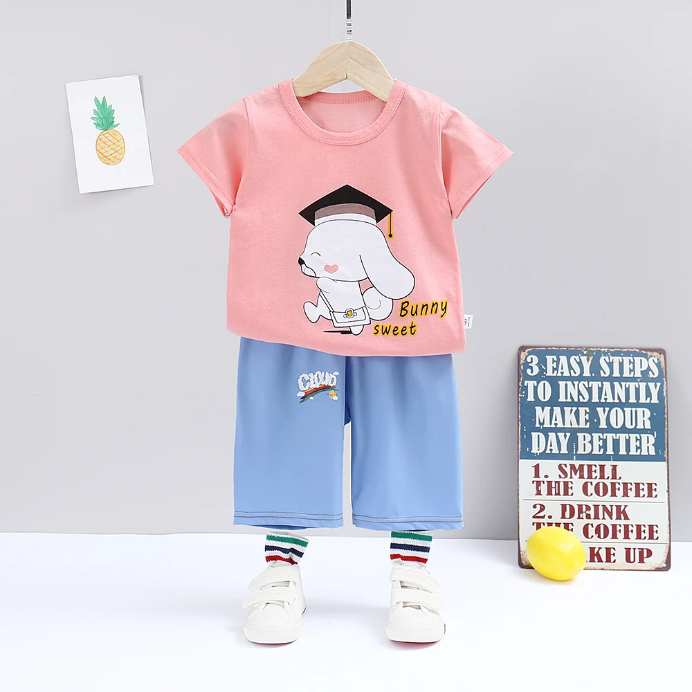 Factory direct sell School students Summers Clothing Set Boy Clothes Kids Short Sleeves  Carton Print Shirt