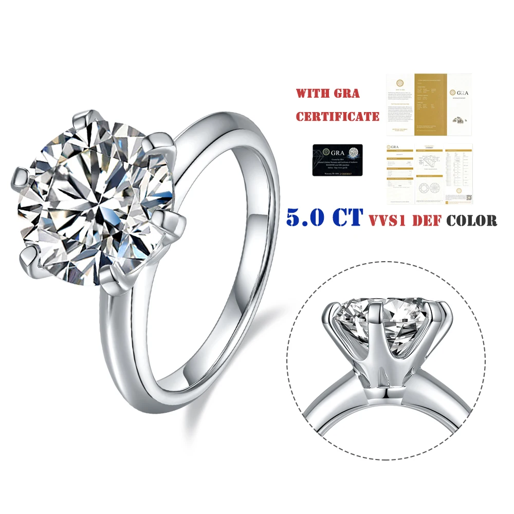 Light Jewelry Engagement 5CT Moissanite Diamond Jewellery Wholesale 925 Sterling Silver 5 Carat Women Moissanite Ring