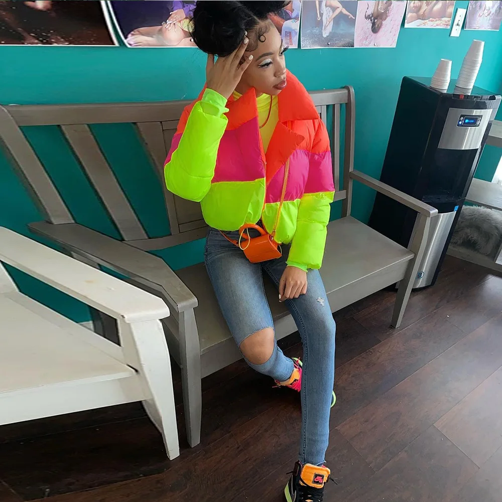 2022 New Arrivals Fashion Winter Clothes Colorblock Patchwork Jacket Women Down Bubble Coat