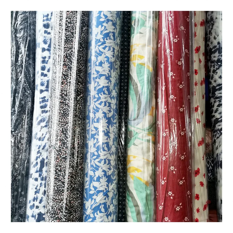 Stocklot Cheap Price Rayon Printed Textile Stock Ladies Dress Fabric