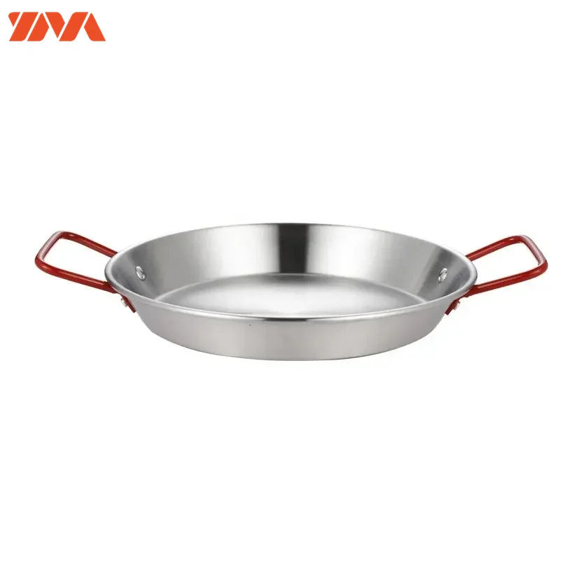 Non Stick Stainless Steel Pan Stainless Steel 20cm-40cm Red Handle Pan Non Stick Frying Seafood Paella Pan for Restaurant
