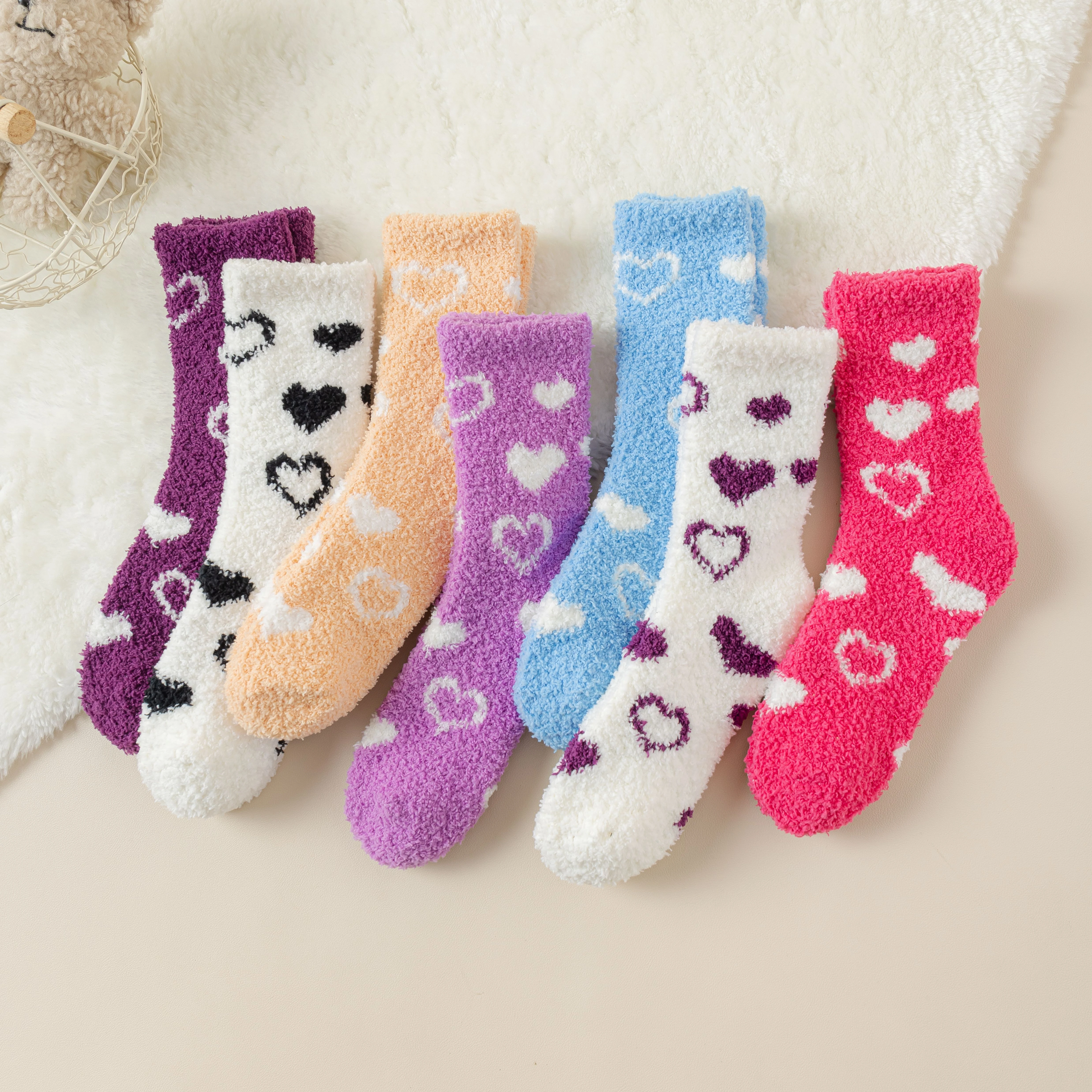 Lady Cute Heart  Winter Warm Floor Socks Women Coral Fleece Fiber Quick Dry High Sustainable Microfiber Comfortable Sleeping