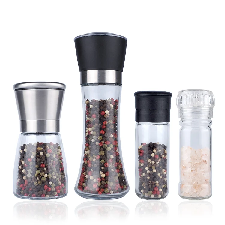 Popular on demand plastic glass pepper mill, New mini 200ml salt and pepper grinder