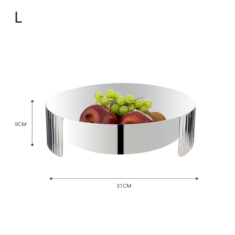 Hotel fruit Tray customised light luxury silver 304 stainless steel round fruit tray Upscale household silver fruit plate