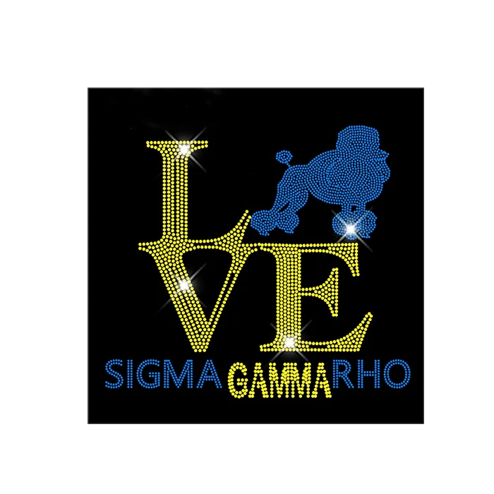 Изготовленный на заказ Sigma Gamma Rho Hotfix камни мотив горный хрусталь переводное железо для футболки