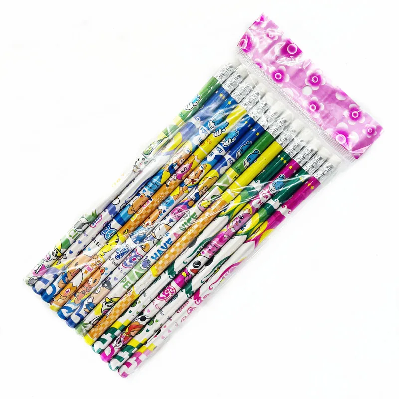Customized Logo 7 Inch Cartoon Printed Personalised Pencil Custom Printed Pencil Brand HB Wooden Pencil with Eraser Set