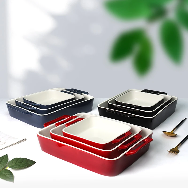 Custom Kitchen Bakeware Set Rectangular Casserole Stoneware Baking Tray Oven Ceramic Baking Dishes