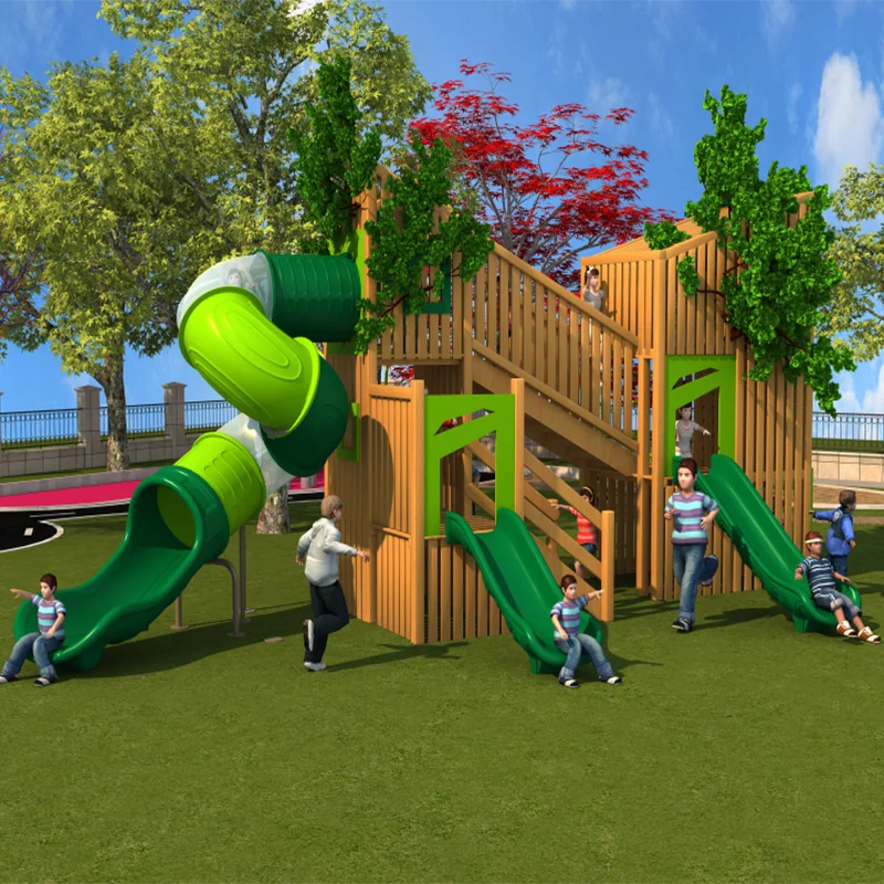 Customizable wooden theme park outdoor children playground combination slide amusement equipment manufacturer