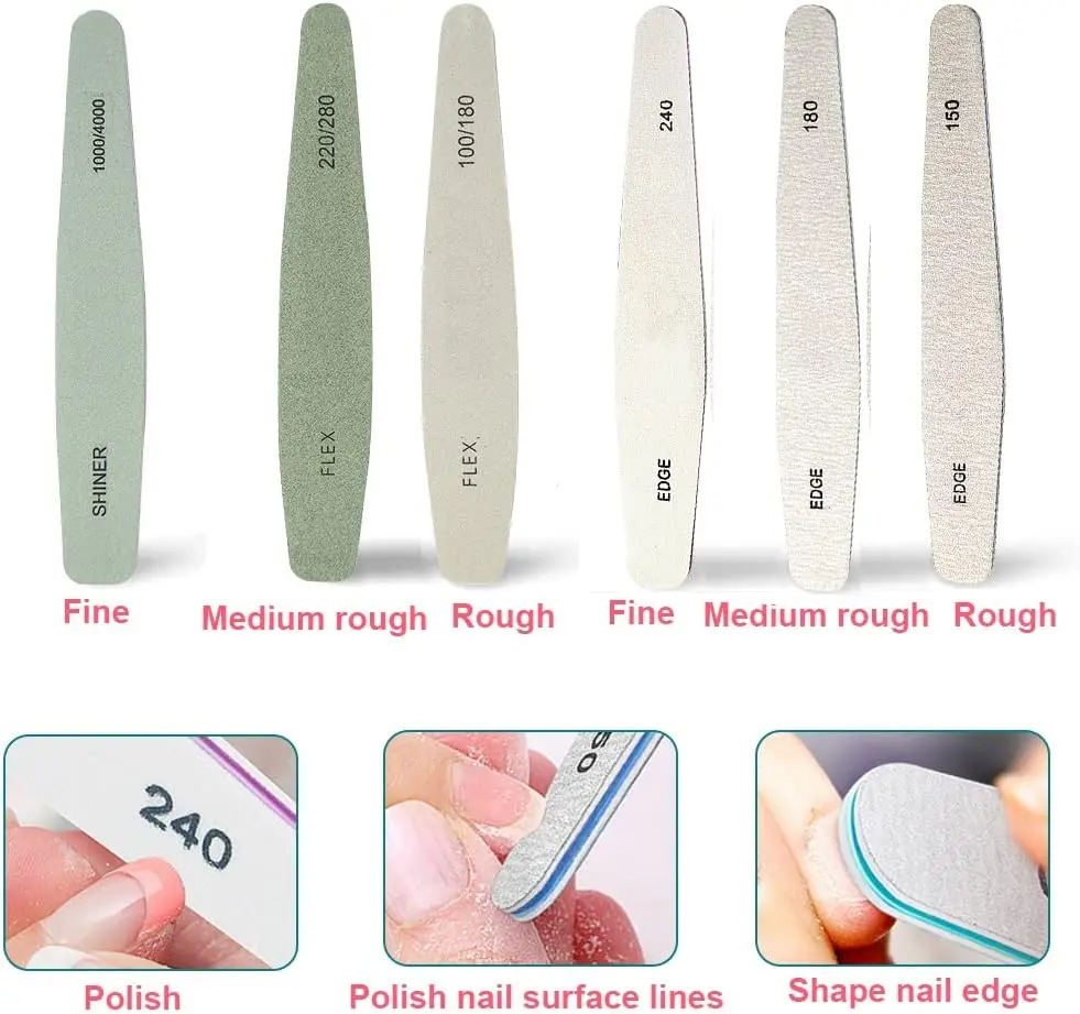 Professional Premium 6 PCS Different Grit Sponge Double Side Nail Emery Board Set for Nail Art