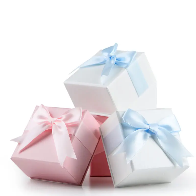 Factory Wholesale Cheap Ring Earrings Packaging Case Colourful Square Cardboard Bowknot Jewel Paper Box