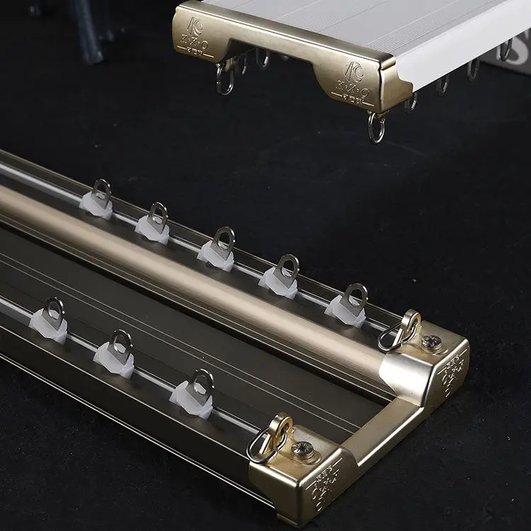 Factory Price White And Champagne Hotel Heavy Duty Double Curtain Rails Project Ceiling Curved Double Curtain Track