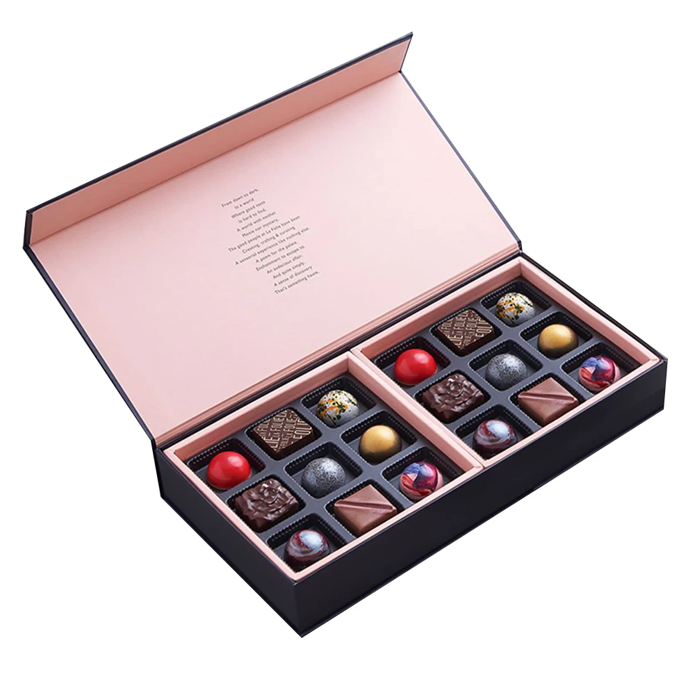 Customized Luxury Sugar Free 12pcs Chocolate Covered Dates Cardboard Homemade Chocolates Gift Boxes Rigid Packaging Boxes