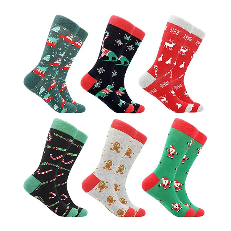 Mens womens family holiday personalized custom ugly red christmas long socks with cute reindeer elves snowflake pattern