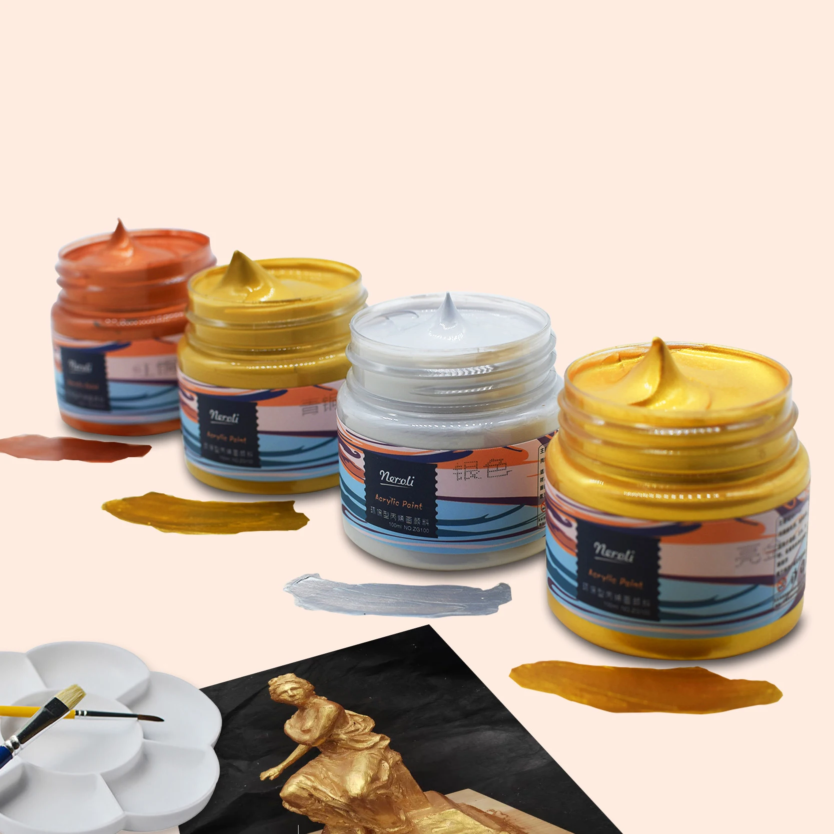 China factory price wholesaler 100 ml metallic pearl color  acrylic paint for artist , adults , kids painting and gifts