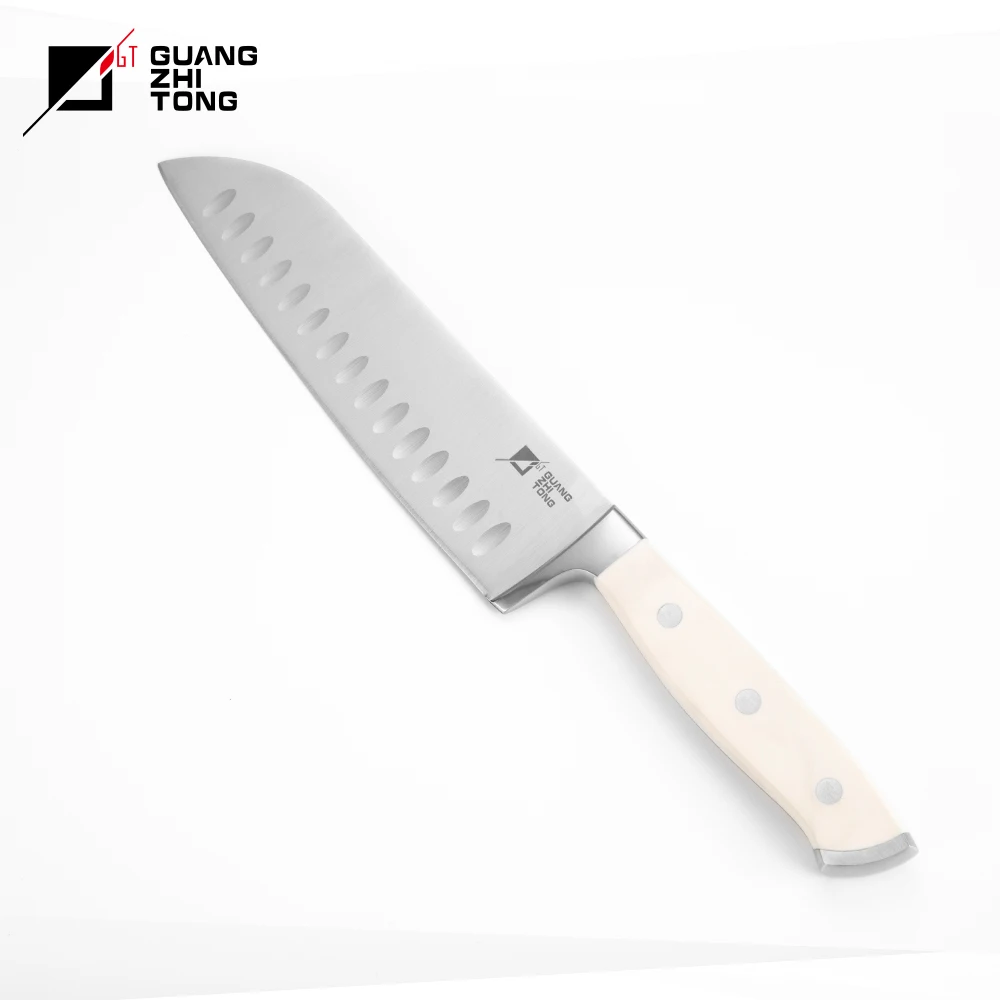 7-Inch German Steel Santoku Knife with Double Bolster and Stainless Steel Handle for Kitchen and Chef Use Made in Japan