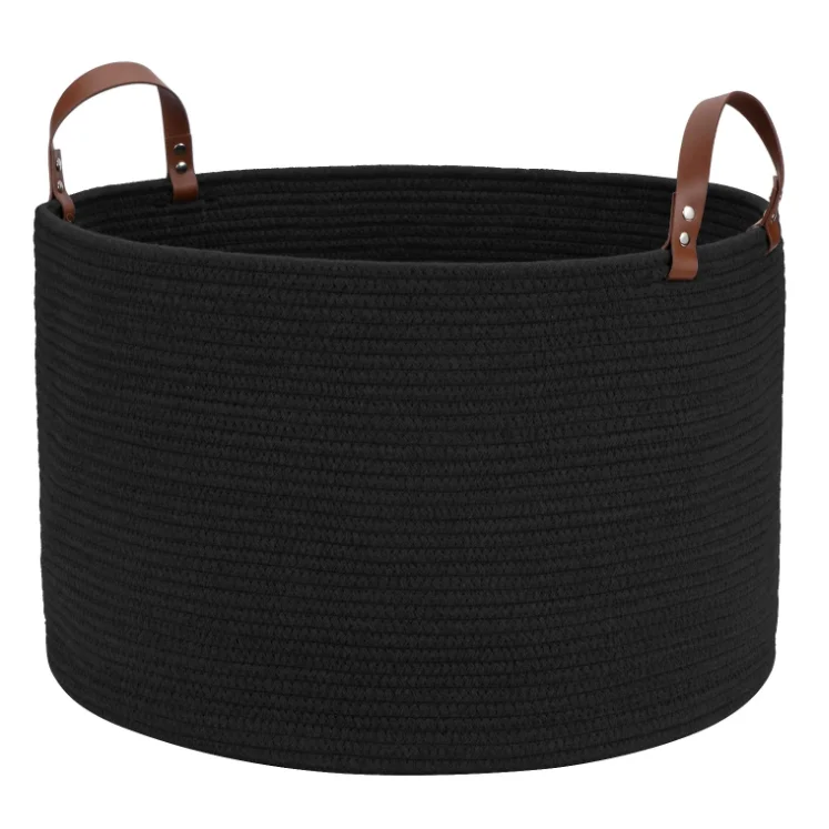 Amazon Hotselling Baby Storage Basket Cotton Rope Organizer Folding Baby Toy Black Cotton Rope Laundry Basket