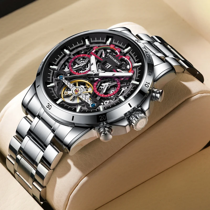 Wholesale China Watch Foxbox FB0016 Stainless Steel Top Brand Luxury Sports Chronograph Quartz Jam Tangan Pria