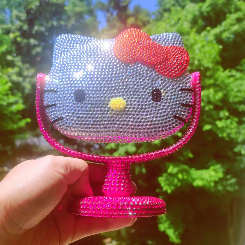 Cartoon 3D Lovely Bling Hello Kt Mirror Espejo De Maquillaje Plastic Diamond DIY Makeup Mirror Girly Princess Kitty Cat Mirror
