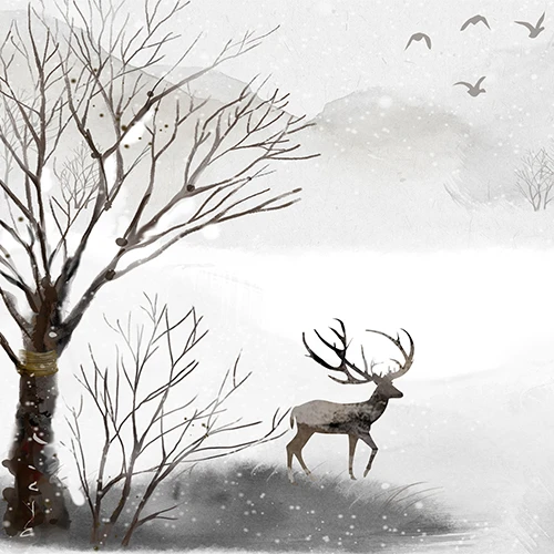 Modern simple ice deer landscape flower animal hand-painted oil painting