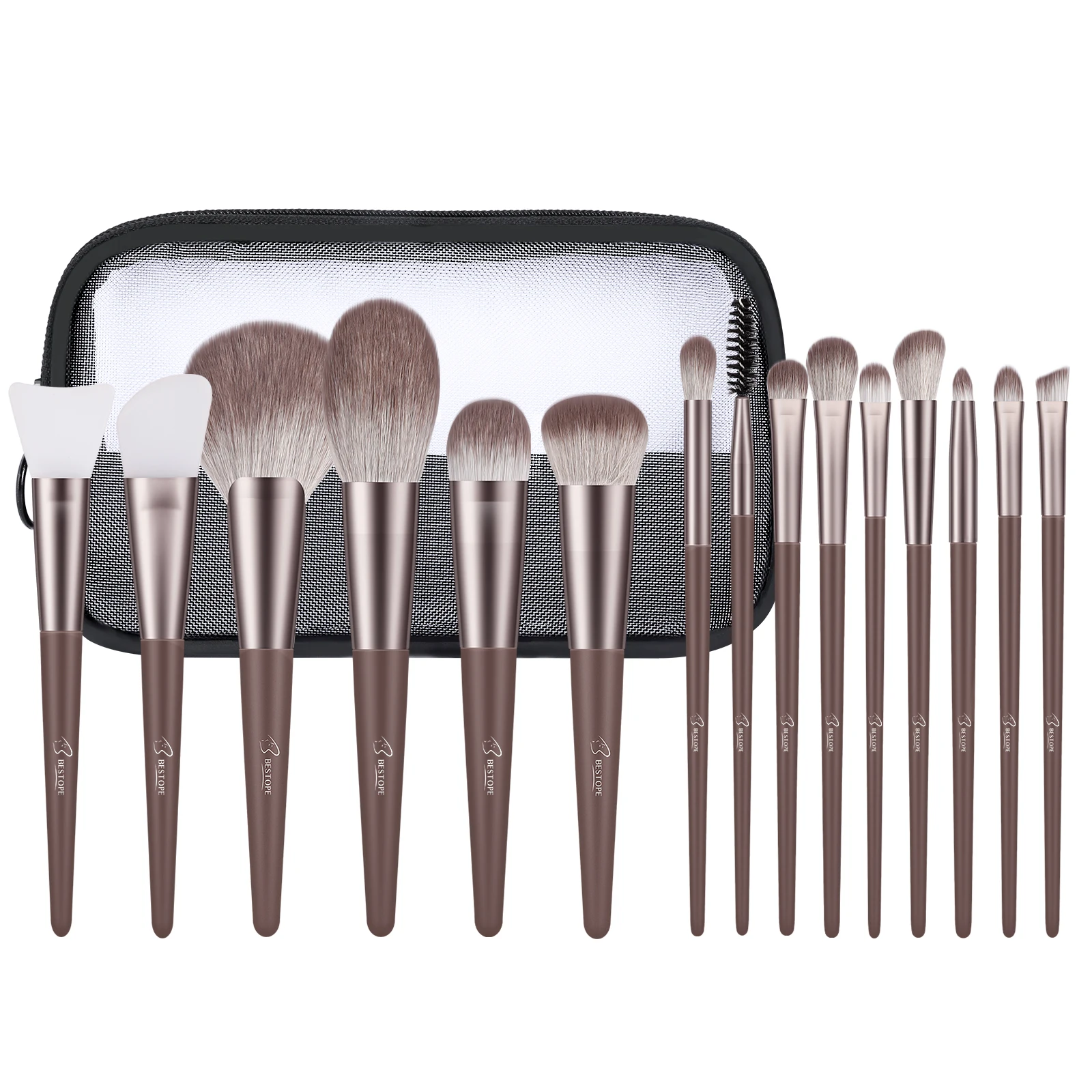 BESTOPE Classical Beauty 13 PCS Makeup Brushes 2 PCS Silicone Face Mask Brush Set Grey Private Label With Box