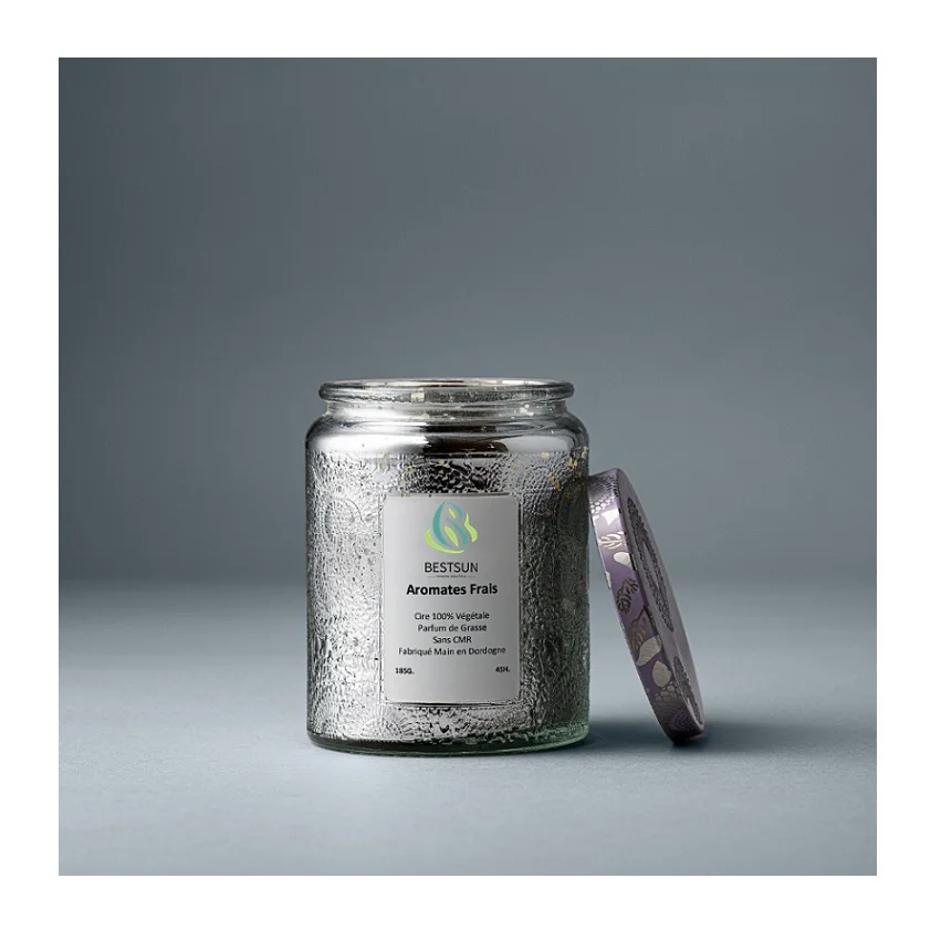 Factory High Quality 8oz Electroplated Embossed Candle Vessel With Lid