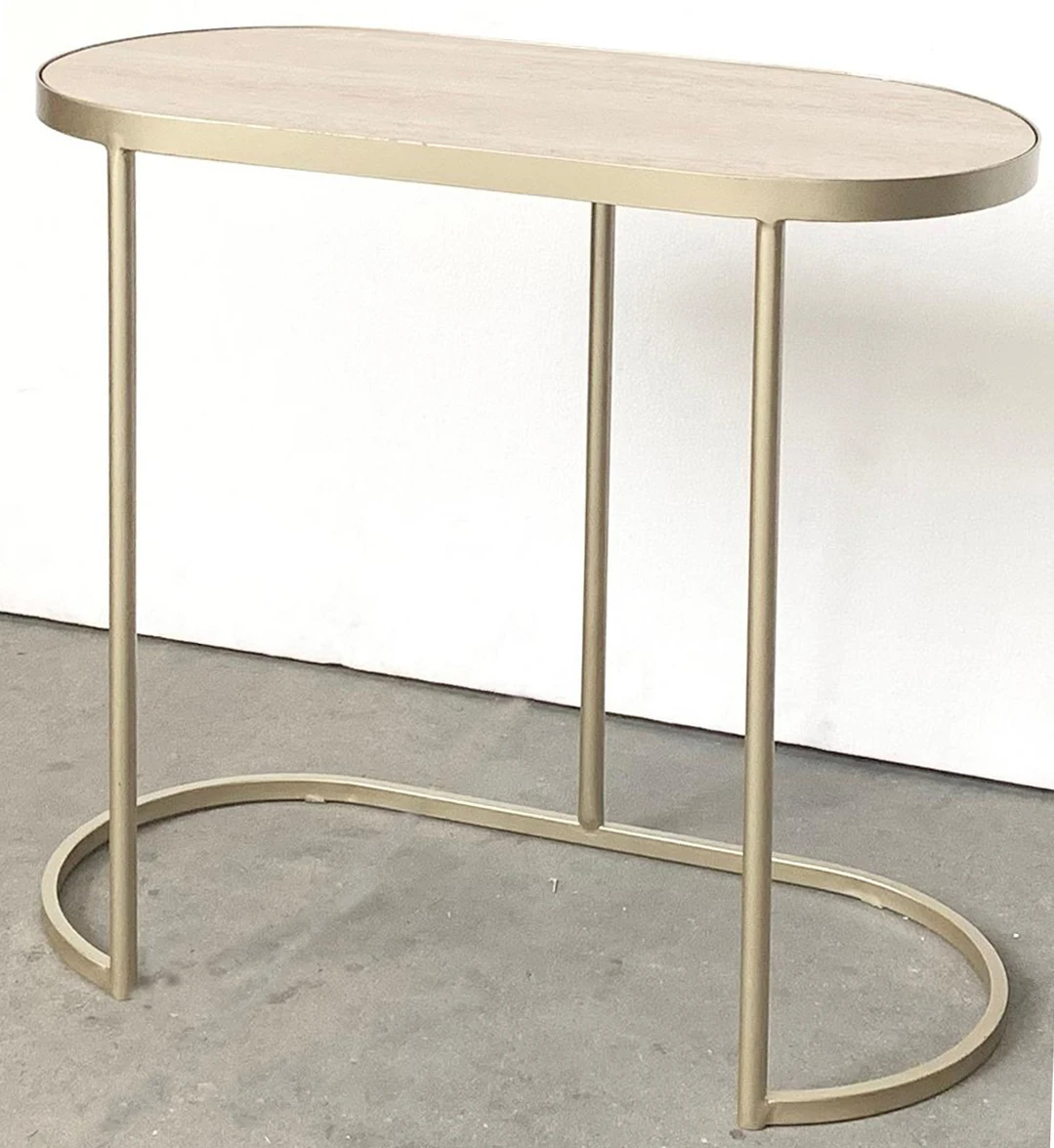 Modern set of 2  pill metal nesting side table with travertine paper top