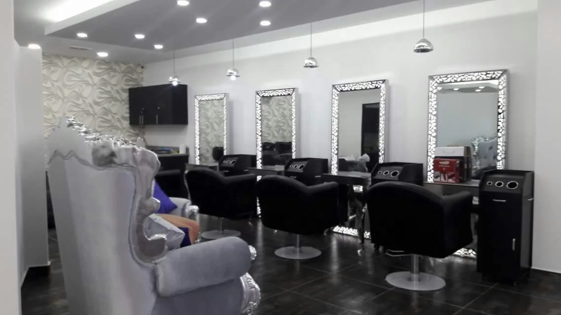 
stainless steel styling station with led light barber mirror station 