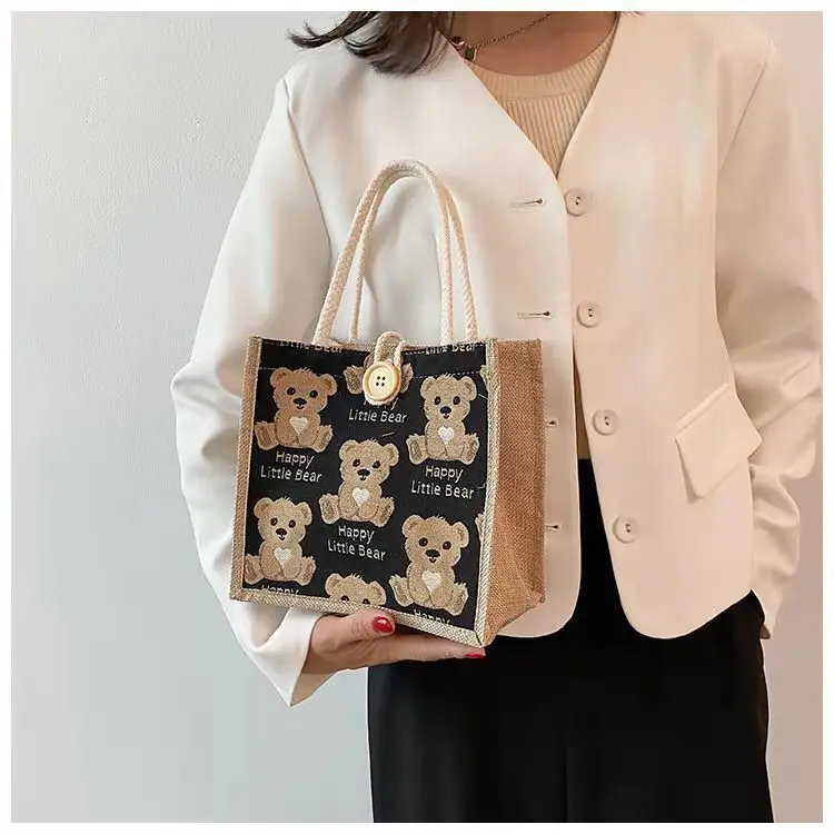Bear Linen Tote Bag Female Outing Handbag Internet Celebrity Ins Japanese Small Shoulder Bag Student Shoulder Bag