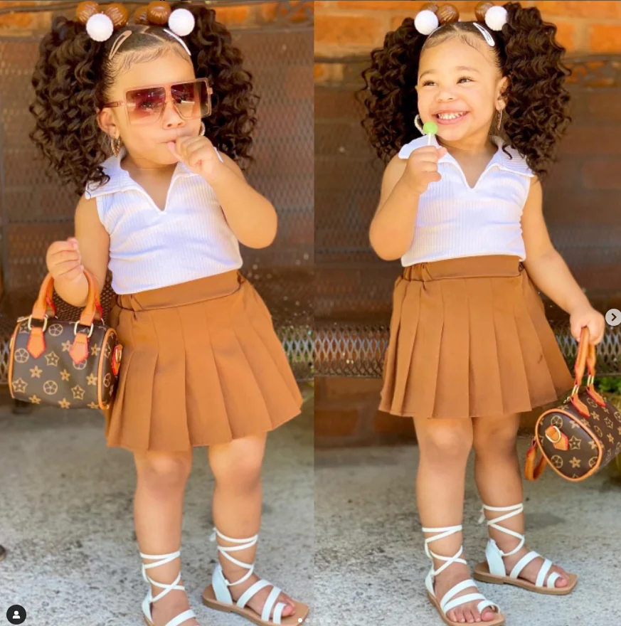 Spring And Summer Clothes For Baby Girl 2 Years Sleeveless Lapel Open Chest And Pleated Skirt Set Kids Summer Two-Piece Set