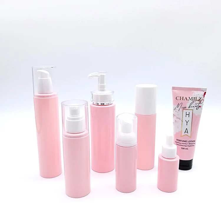 Empty plastic pink body lotion cream bottle packaging cosmetic containers tube cosmetic body mist makeup bottle for cream