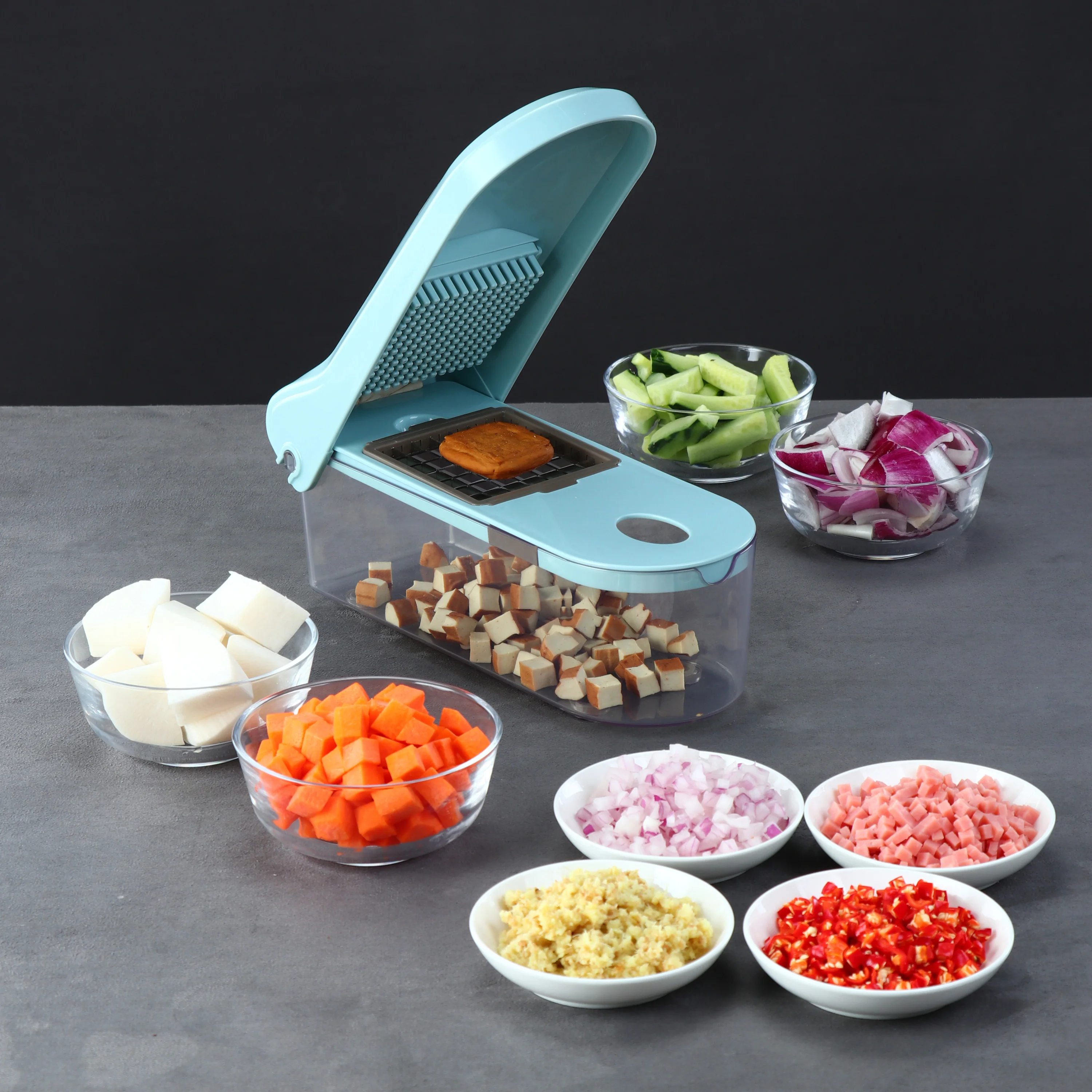 Shule горячая Распродажа портативная маленькая ручная работа 8 в 1 пластиковая пищевая овощерезка резак Терка и слайсер для домашнего использования