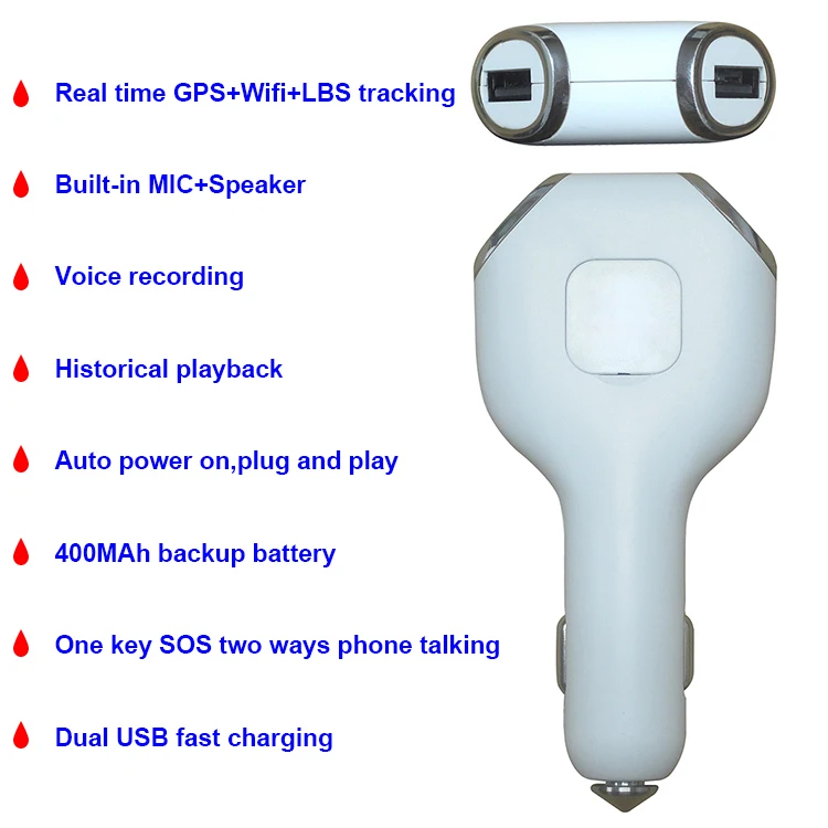 OEM ODM Car gps charger 2 USB port GPS tracker GSM easy hidden car gps charger real time track vehicle