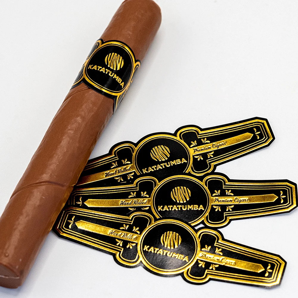 Custom Printing Luxury Cigar Ring High Quality Logo Hot Stamping Gold Foil Embossed Cigar Label Stickers