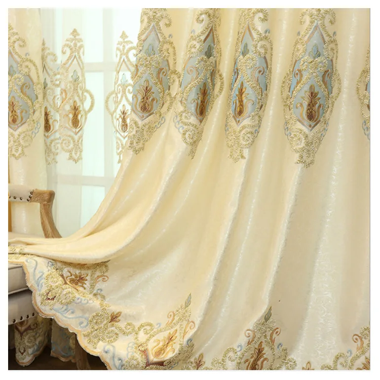 MU Arabic curtains living room double layer blackout European style jacquard grey curtains for the living room luxury beige