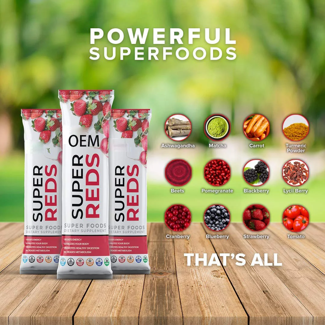 OEM Organic Super Foods Supplement Reds & Greens Superfood Solid Drink Powder with Antioxidants for Digestive Enzymes