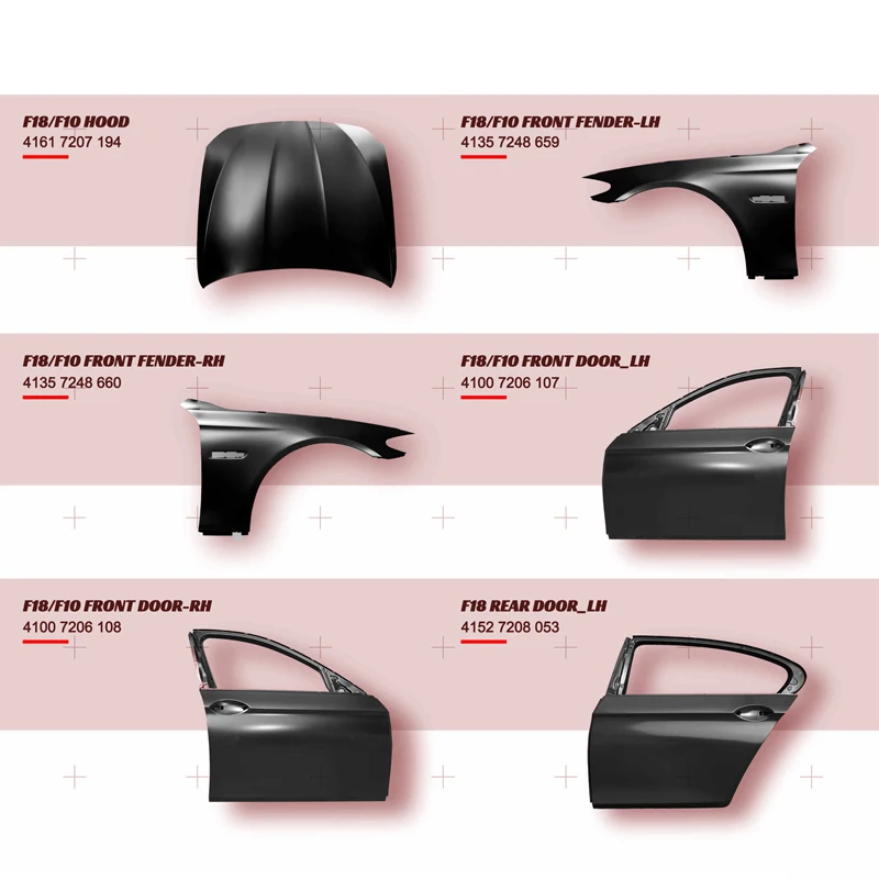 high quality car auto parts hood door fender for bmw 5 series f18 f10 41617207194 41357248659 41357248660 41007206107