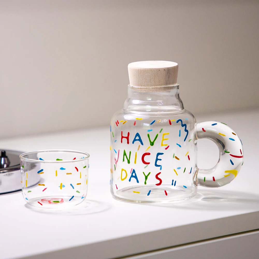 New Spot Decor Colored  Borosilicate Glass Teapot With Glass Cup Set Drinking Juice Water