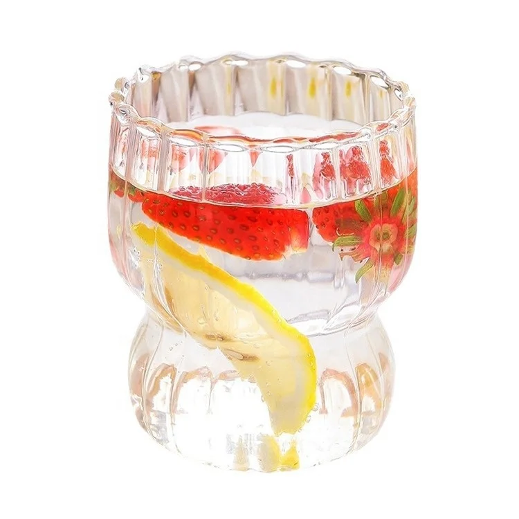 Thick Clear Glass Milk Coffee Single-Layer Mug Vertical Patterned High Borosilicate Glass Flower Bud Cup