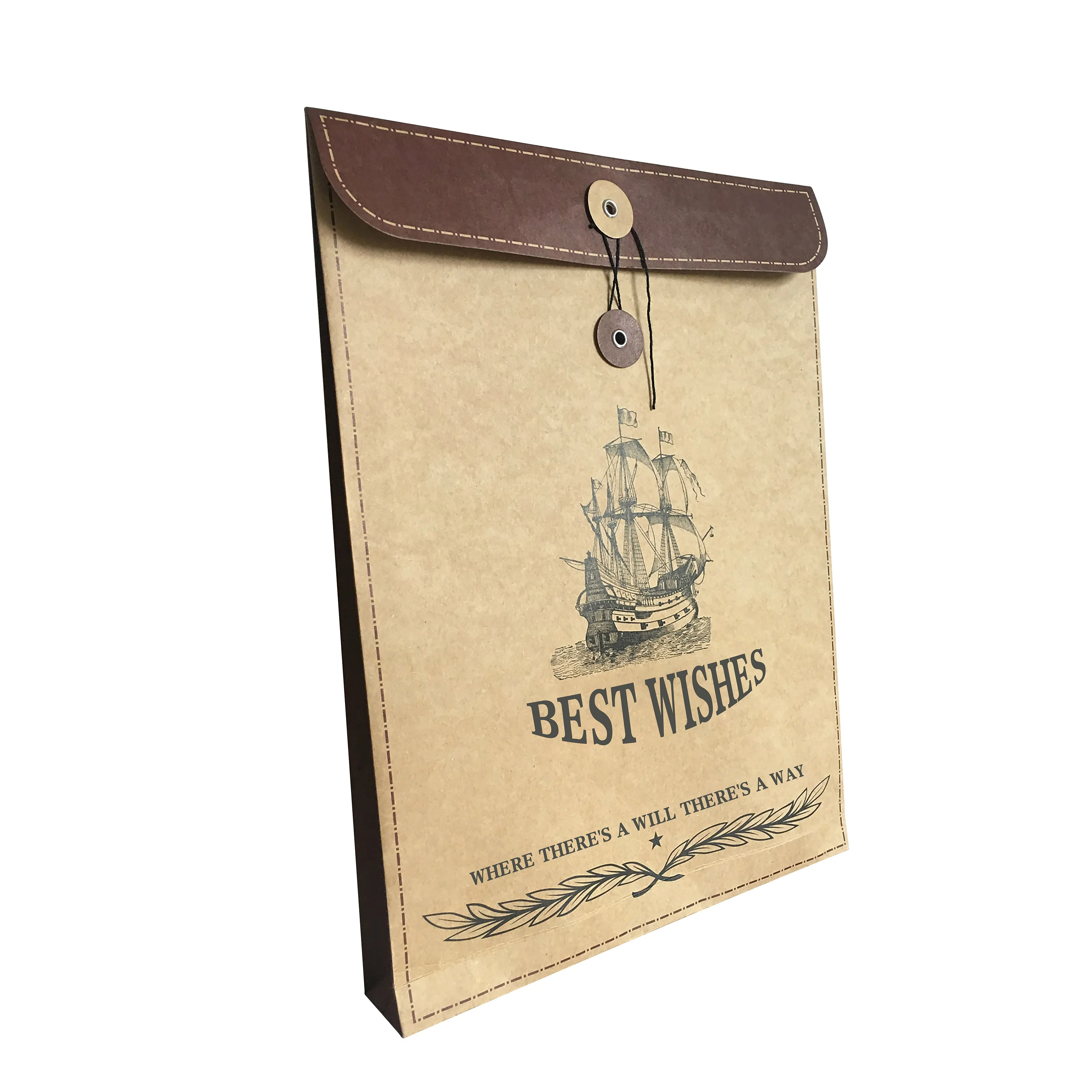 Creative Durable Eco Friendly Art Cardboard T-shirt Document Envelope Bag Packaging With String Button Closure Hat Clothes Bag